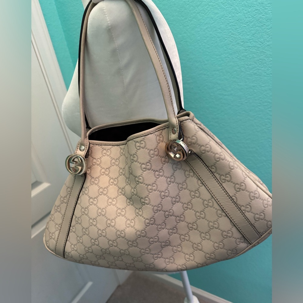 Gucci GG Twins Medium Tote with Dust Bag, White Leather